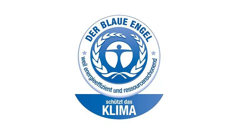 Logo from 2009 with “The Blue Angel - because energy-efficient and resource-saving - protects the climate