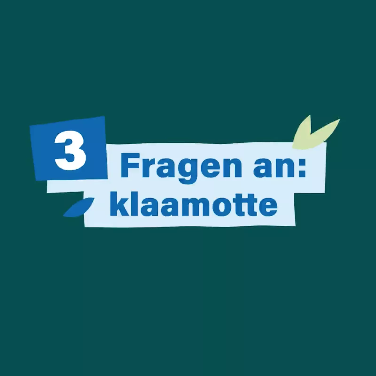 Startbild des Videos zu 3 Fragen an: klaamotte in blauen Balken auf dunkelgrünem Hintergrund